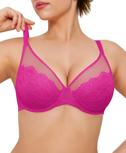 Popilush Full Coverage Minimizer Bra 36DD for Heavy Breast & Back Support, Underwire T-Shirt Bra - Eggplant Color