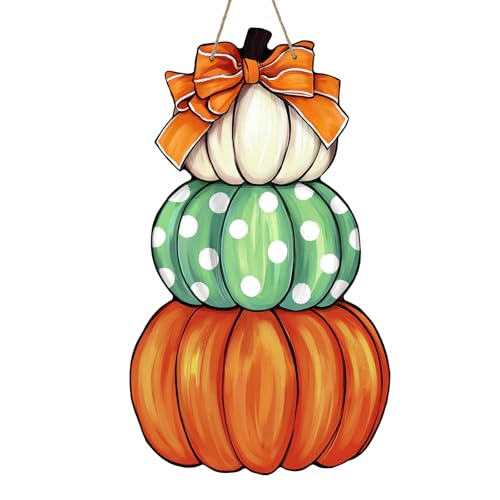 Bolisom Fall Thanksgiving Pumpkin Front Door Sign, Autumn Polka Dots...