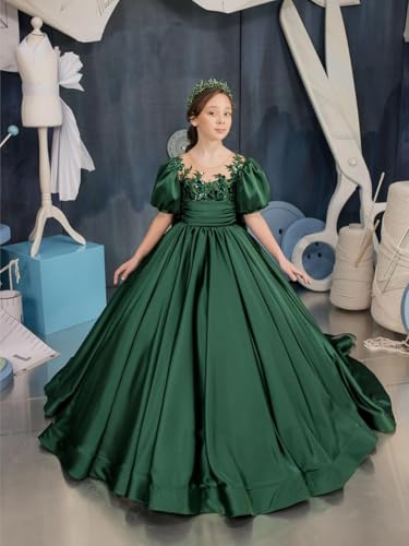 MASRAXO Satin Flower Girl Dress for Wedding Lace Appliques - First Communion Dress Princess Pageant Ball Gown Dress2