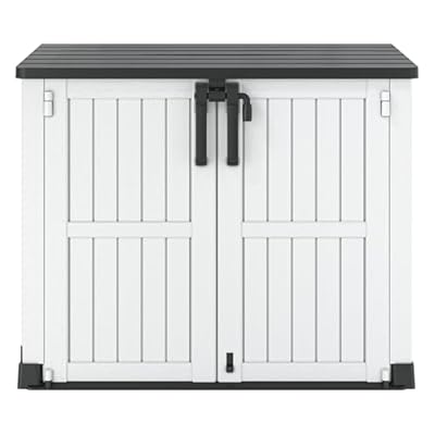 LHBGO Horizontal Storage Shed, Outdoor Resin Storage Shed 36 Cu. Ft. Garden Extra Large Capacity Weather Resistant Storage Box, Lockabl Waterproof Shed for Garbage Cans, Garden Tools, Light Gray