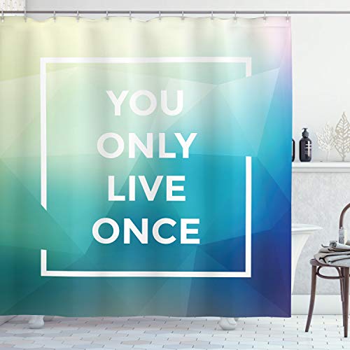 Ambesonne YOLO Shower Curtain, Typographic You Only Live Once Words in a Square Frame on Angular Polygonal Backdrop, Cloth Fabric Bathroom Decor Set with Hooks, 69' W x 70' L, Multicolor