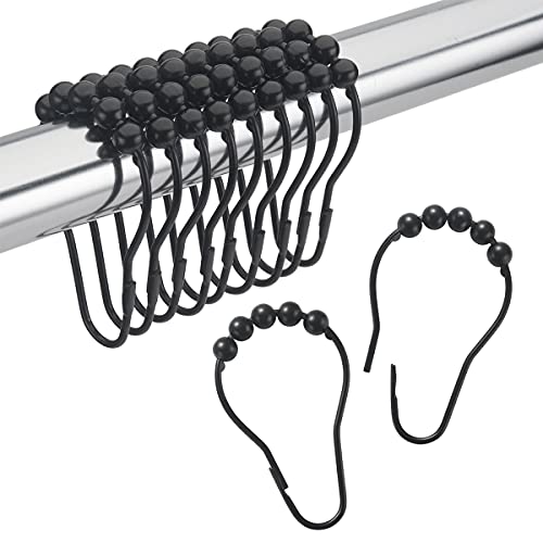 Amazer Shower Curtain Rings, Rust-Resistant Metal Shower Hooks Ring Shower Rings for Curtain Rolling Shower Curtain Hooks for Bathroom Shower Rod Shower Curtain Hangers -Set of 12-Matte Black