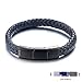 Halukakah Kids ● Jazz Junior ● Boy's Genuine Leather Handmade Braid Black Mix Blue Bracelet 13-16 Y/O. Titanium Magnetic Matt Clasp Size Adjustable 7