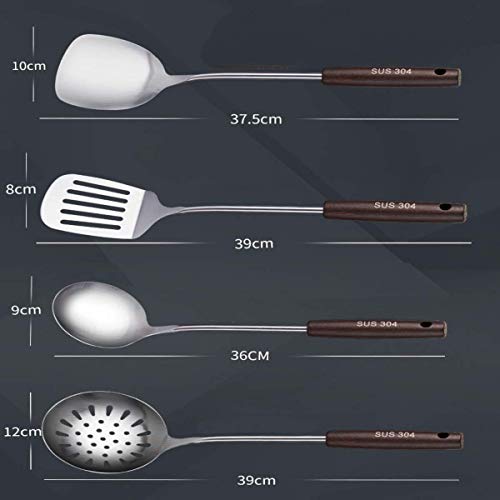 Image of Stainless Steel Wok Ladle & Shovel /Spatula - 36cm Metal Soup Ladle & Wok Spoon Spatula Set With Wooden Handle
