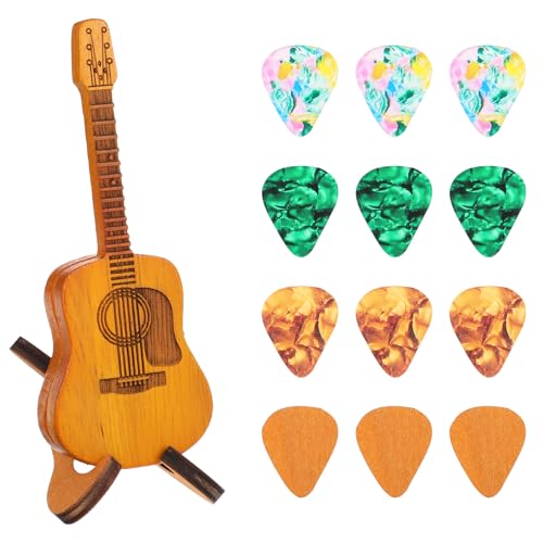 Wanmu Akustikgitarren Picks Box mit 3 Holzplektren, Mini-Aufbewahrungskoffer für Gitarristen Musiker Gravierte Holzplektrum-Box, Akustikgitarren-Boxhalter für E-Bass-Gitarrenliebhaber