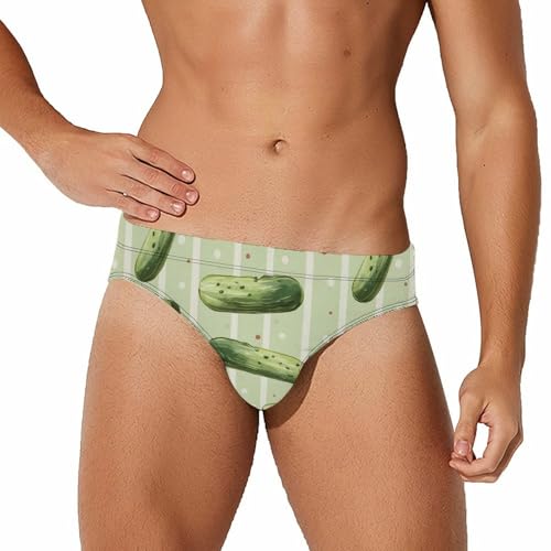 Hand-Drawn Pickles Cucumbers Mens Swim Briefs Bikini Sexy Low Rise Trunks Swimsuit Bathing Suit Beach