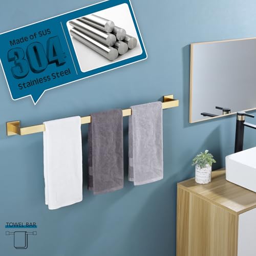 Image of KOKOSIRI 32 Inch Gold Bath Towel Bar Bathroom Towel Rack Towel Holder Shower Hand Towel Hanger,Total Length 33.3 Inch, Brushed Gold, B4003BG-L32