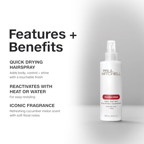 Paul Mitchell Fast Drying Sculpting Hairspray, Flexible Hold, Buildable Body + Shine, For All Hair Types, 33.8 fl oz