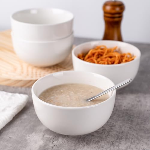 Auanlay Keramik Müslischalen Set 4-teilig, Suppenschüssel, Schüssel Für Suppen, Desserts, Salate, Ramen, Müsli und mehr, Weiß (450ML)