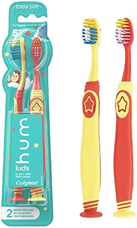 Colgate hum Kids Smart Manual Replacement Toothbrush Pack, Yellow & Coral - 2 Count