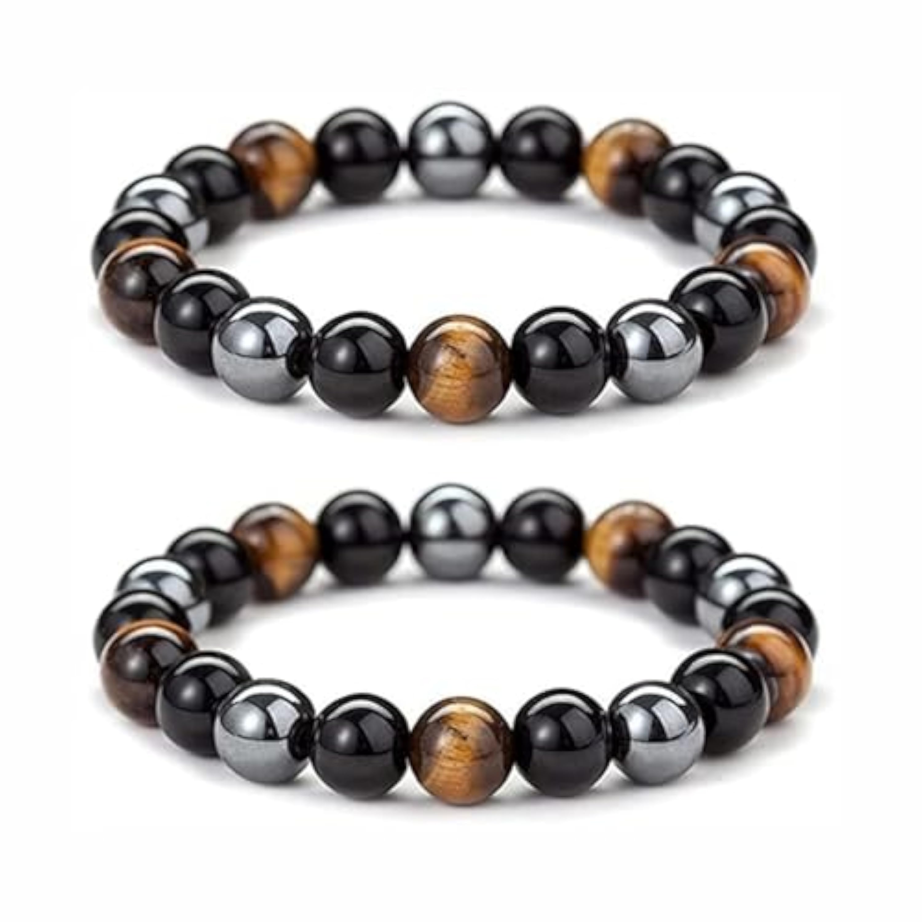 KOMUNJ 2 pulseras de obsidiana, turmalina negra y hematita, triple protección, pulseras de piedra natural para amigos, mujeres, marido