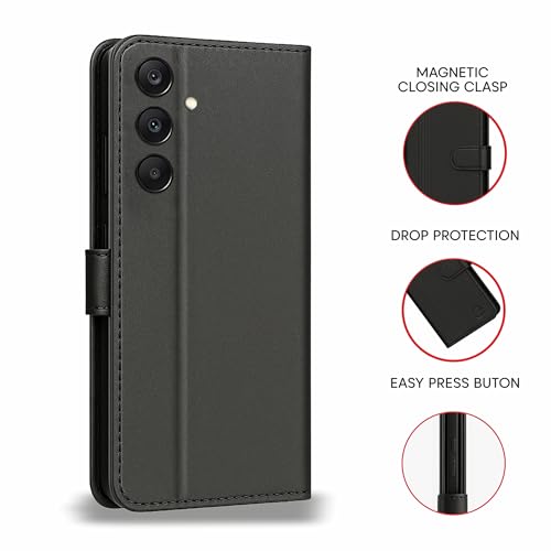 Image of AIBEX Shock Proof Flip Compatible for Samsung Galaxy A16 5G Flip Cover Leather Finish | Inside TPU with Card Pockets | Wallet Stand | Complete Protection Flip Case - Black
