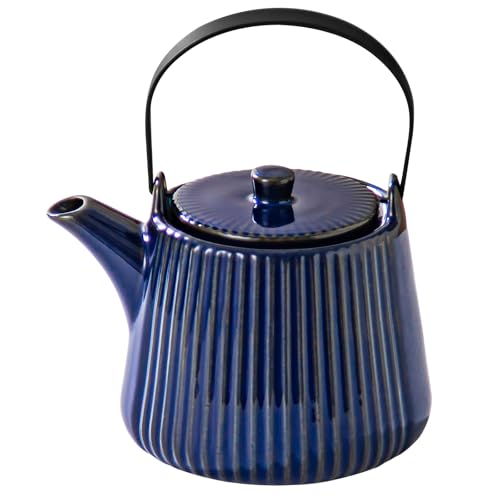 Image of Yundu Ceramic Teapots for Tea, 1000ml /33.8oz Tea Pot with Infusers for Loose Tea, Striped Tea Pot with Removable Tea Infuser - Reactive Blue