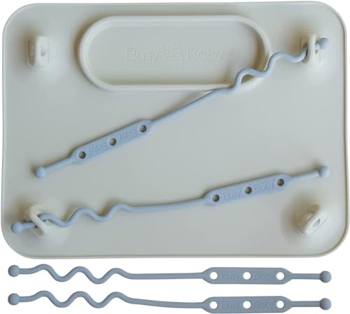 Image of BUSY BABY Silicone Mat - Suction Cups, 4 Straps to Secure Baby Essentials, Self Feeding, Baby Led Weaning, Travel Sleeve Included (Tan)