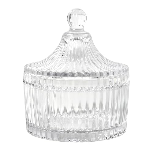 260ml/8.7oz Transparent Glass Candy Dish with Lid Crystal Covered Candy Bowl Decorative Sugar Cookie Jar Food Buffet Storage Container Jewelry Holder