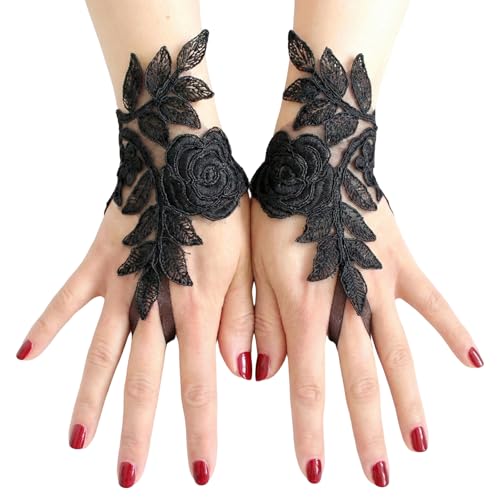 GWEOR Guantes Blanco Guantes de plumas para mujeres Disfraz de Maléfica Vestidos de fiesta de Halloween Guantes largos de encaje sin dedos