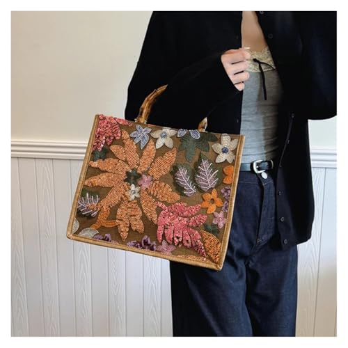 Sequins Embroidery Tote Bag Vintage Bamboo Handle Women Handbags Casual Linen Summer Beach Large Capacity Shopper Purse2