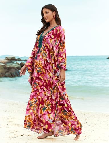 Robe caftan turque ample au design floral raffiné pour vêtement de détente - 4