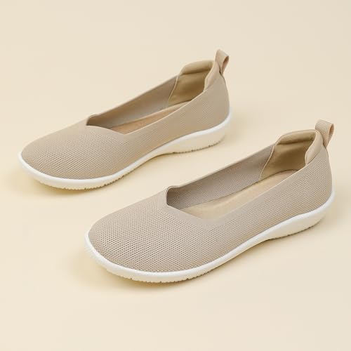 Women's Knit Slip On Walking Flats Fashion Round Toe Shallow Mouth Casual Ballet Loafers Lightweight Breathable Comfortable Sneakers4