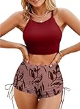 Herseas Women's Bestselling Bikini Sets Floral Print Two Pieces Boyshorts Swimsuits 2025 Teen Red Bathing Suits Large