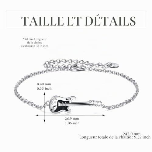 YFN Bracelet Guitare Argent Sterling Bijoux Musique Cadeaux Punk Rock pour Femme Homme Fille Garçons Amoureux de la Guitare – vue 4