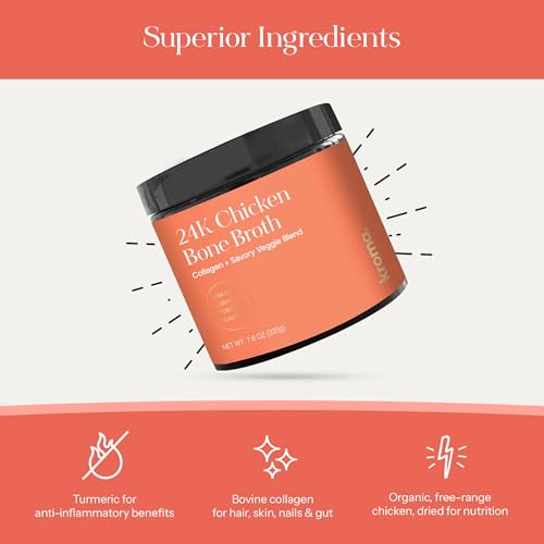 Image of Kroma's 24K Chicken Bone Broth Powder - 10 Servings 1 Jar - Organic Protein-Rich Bone Stock - Instant Packaged Broths for Joint Health - 24K Chicken Protein Powder for Gut Health & Daily Wellness