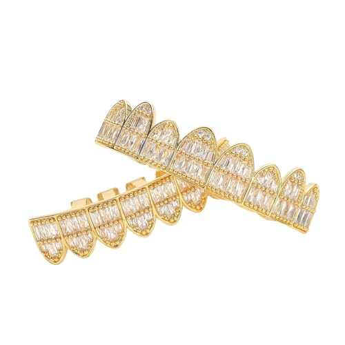 Grillz de oro de 18k con circonitas pavé superior e inferior hip hop hipnótico