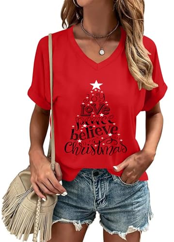 Ithalt Christmas Shirt Women Christian Christmas Shirts Christian Religious Tshirts Xmas Holiday Tops(Red3, Medium)