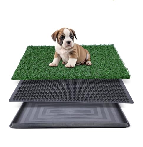 Inodoro para perros con bandeja, sistema de entrenamiento de césped artificial, alfombrilla reutilizable para perros, inodoro portátil para perros para interiores y exteriores, para limpieza en casa