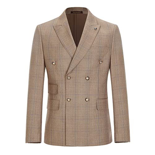 Men’s 2 Piece Suit Slim Fit Plaid Double Breasted Suits For Men Blazer & Pants Business Wedding Prom Khaki #TOP3