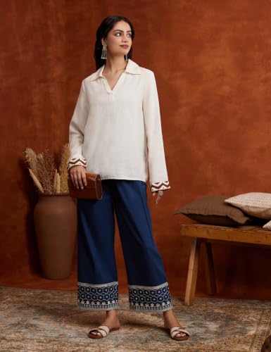 Image of Amazon Brand - Myx Women's Cotton Embroidered Palazzo Pants (Available in Plus Sizes)