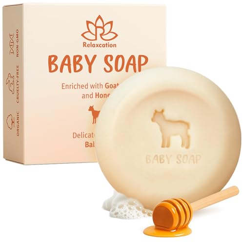 MADE IN USA Baby Soap Bar with Goat Milk and Honey - Naturally Cold Processed from Organic Ingredients - Delicate for Newborn Skin, Gift for babys,...