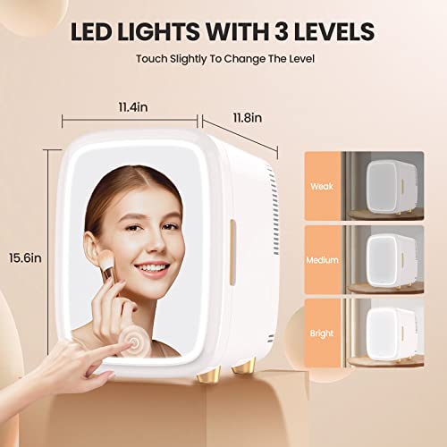 Eenour 12L Skincare Fridge With Drawer & Led Mirror, Beauty Mini Refrigerator Eco & Quiet For Bedroom, Portable Compact Makeup Fridge Skin Care Cosmetics Chill, Perfect For Girls & Woman - White Pink #TOP3