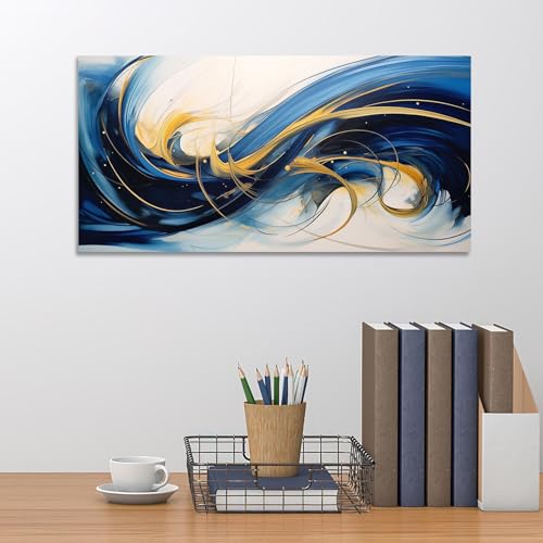 Art mural abstrait bleu : masquez un mur vide avec cette toile 40x80