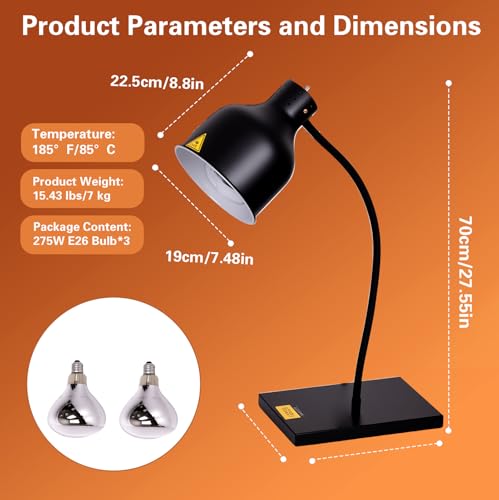 Food Heat Lamp Commercial Food Warmer Lamp, 275W Heat Lamp for Food Heating Catering Food Warming Lamp for Food Service Restaurant Buffet Kitchen (Single Head Black)
