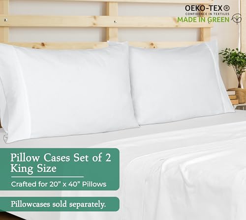Image of Royale Linens King Pillowcase Set of 2 - Bed Pillow Cover - 20 inch x 40 inch -White Pillowcases - 1800 Brushed Microfiber, Wrinkle & Fade Resistant - Soft & Cozy- King Size Pillow Case (White)