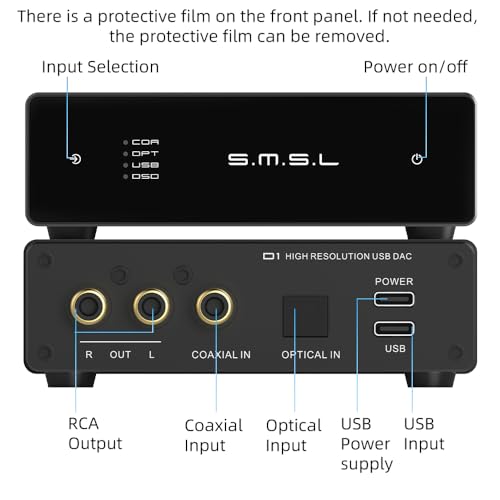 Image of SMSL D1 Hi-Res Audio Dac Rohm BD34352EKV chip Touch Control RCA ouput 768kHz /32bit DSD512 THD+N 0.00038%, Audio DAC Dual USB /Optical /Coaxial Input SNR126dB for Phone /pad /PC /TV /DVD Home Desktop DAC