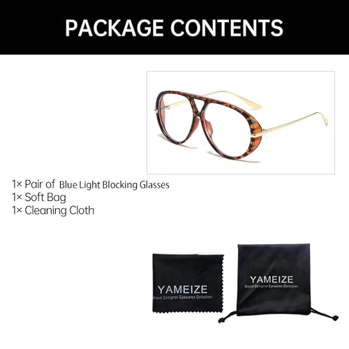 Image of YAMEIZE Oversized Blue Light Blocking Glasses Women Men Retro Pilot 70s Double Bridge Large Frame Anti Blue Light Eyeglasses