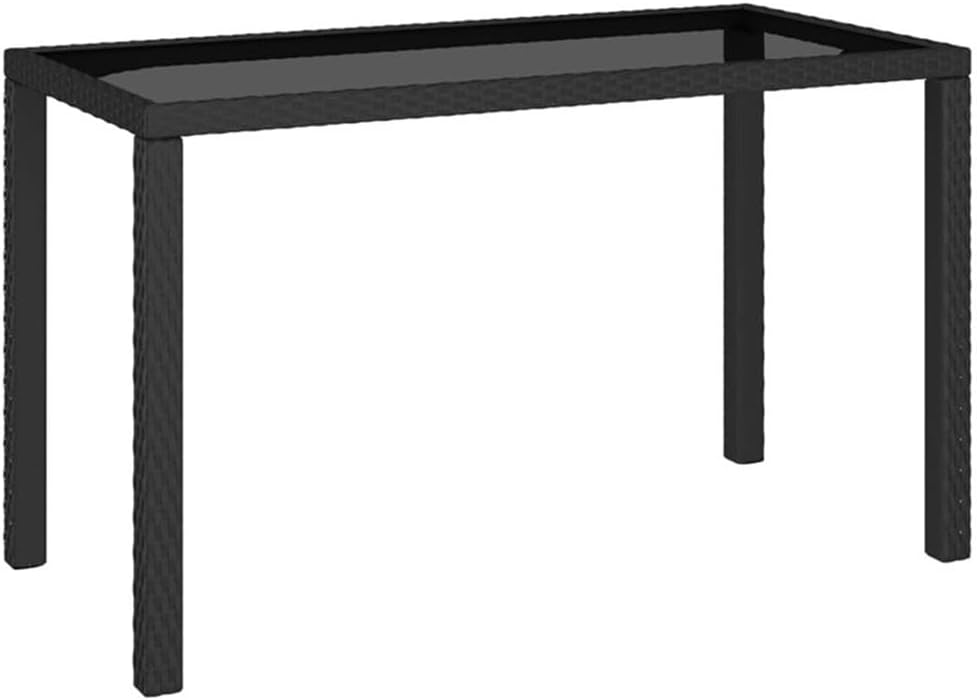 BOWERY HILL Poly Rattan 6-Piece Patio Dining Set, Black Finish, Tempered Glass Table, Cushioned Bench, Chairs, and Stools, Steel Frame, Spacious Outdoor Garden or Balcony Furniture for 6 People
