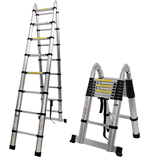 Escalera telescópica plegable de aluminio de 16.4 pies marco en A 5 m 8 escalones o escalones escaleras