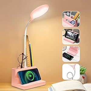 Liengoron Desk Lamp Flexible Gooseneck 3 Color Modes Stepless Dimming Desk Lamp Eye Caring Study Desk Lamp for Home Office Bedroom with Phone Pen Holder Touch Desk Lamps