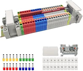 JINXIAN DIN Rail Connectors Block PT-2.5 Terminal Kit Rail Terminals Through Terminal Block Kit Electric with Rail Clamp Marking Strips Fixed Bridge End Brackets Aluminum Rail
