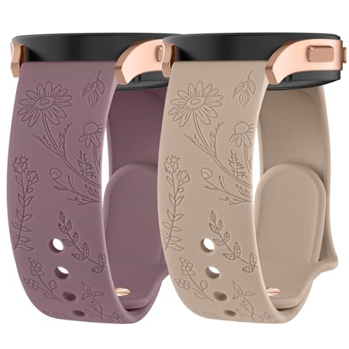 Wanme 2 Piezas Correa 20mm para Amazfit GTS 2 mini/GTS 4 Mini/Amazfit GTS 4/ GTS 3/ GTS 2/ GTS 2e / Amazfit GTR Mini para Mujer, Pulseras de Repuesto de Silicona, Grabado Floral Correa