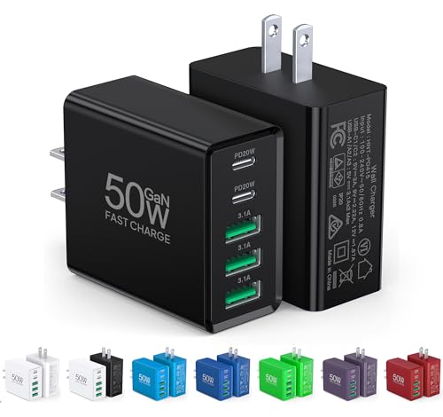 Image of [2-Pack] USB C Wall Charger, 50W USB C Charger Block 5-Port PD Fast Charging Blocks,2USB C+3USB A Multiport Plug,Type C Power Adapter Brick Cube for iPhone 17 /16 /15 /14 /13 /Pro,Samsung,for Switch（Black）