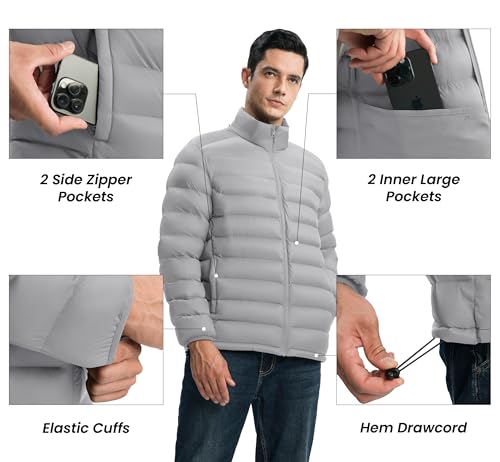 Image of Gopune Men's Lightweight Puffer Jacket Detachable Hooded Water Resistant Puffy Winter Down Jackets for Snow Ski Travel