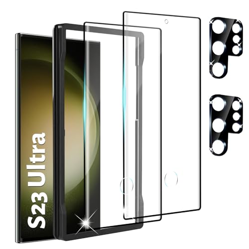 Xiezezei [2+2 Pack] Screen Protector Compatible with Galaxy S23 Ultra 5G - 2 Tempered Glass with 2 Camera Lens Protectors High Clarity Anti-Shatter Bubble Free