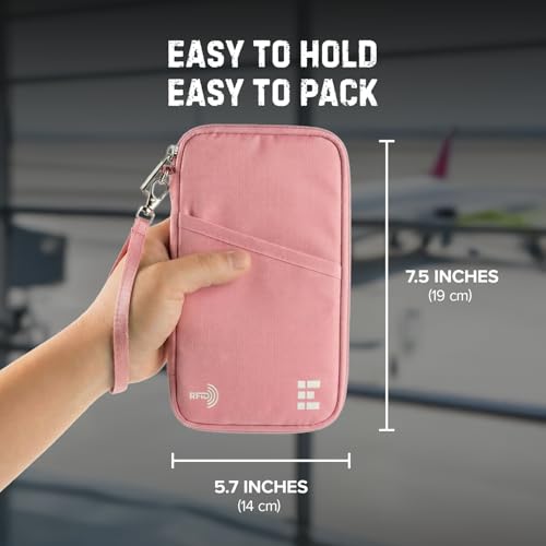 Zero Grid RFID Family Passport Holder for up to 6 Passports, Large Zippered Wallet for Men & Women, Fits Cards, Cash, ID, Sim Card; Premium & Compact Travel Document Holder - Rose Pink - Image 4