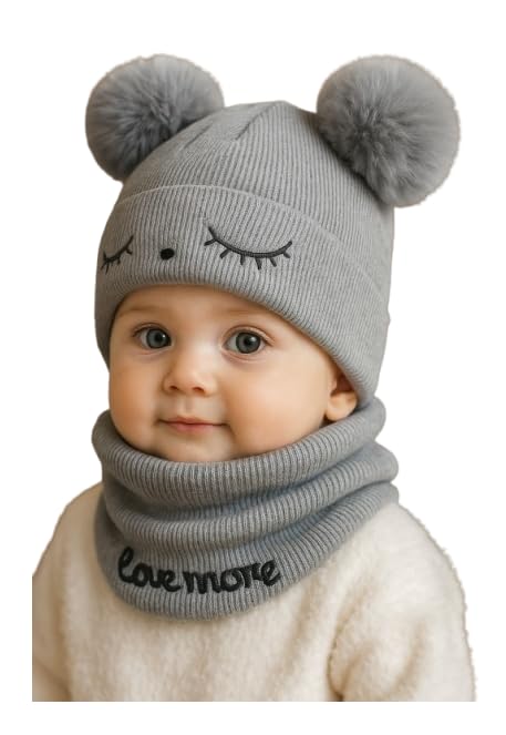 Kids Panda Winter Cap with Neck Warmer | Soft Plush Woolen Hat & Scarf Set for Boys & Girls |Cute Cartoon Animal Beanie for Baby Toddlers (4-14 Years)