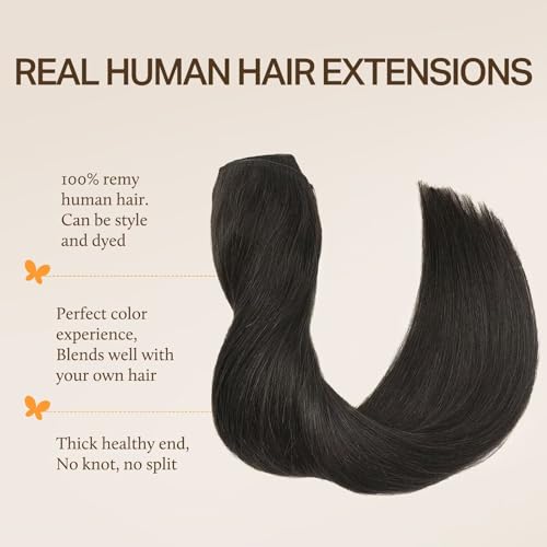 Image of DOORES Wire Hair Extensions, Dark Brown 22 Inch 120g Fish Line Weft Extensions and 2pcs 30g Clip ins, 150g Invisible Wire Real Remy Human Weft Straight Transparent Seamless Hairpiece
