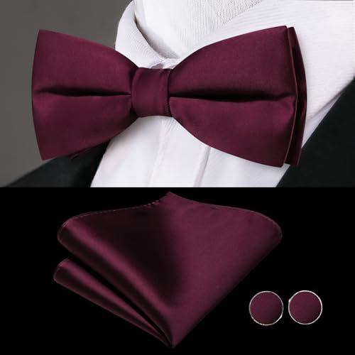 Image of Dubulle Mens Cummerbund and Bow Tie Set Paisley Floral Pretied Bowties for Men Pocket Square Cufflinks Wedding Business